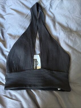 Callahan Black Ribbed Halter Bralette Top